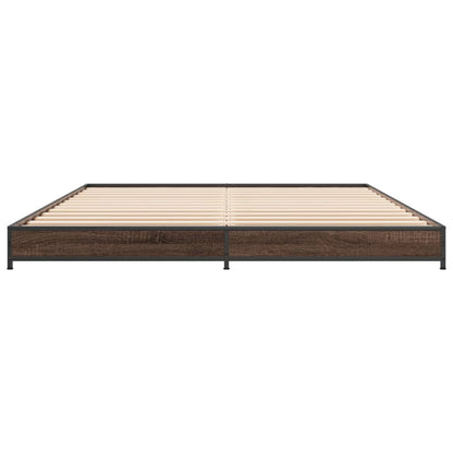 Bed Frame Brown Oak 150x200 cm King Size Engineered Wood and Metal