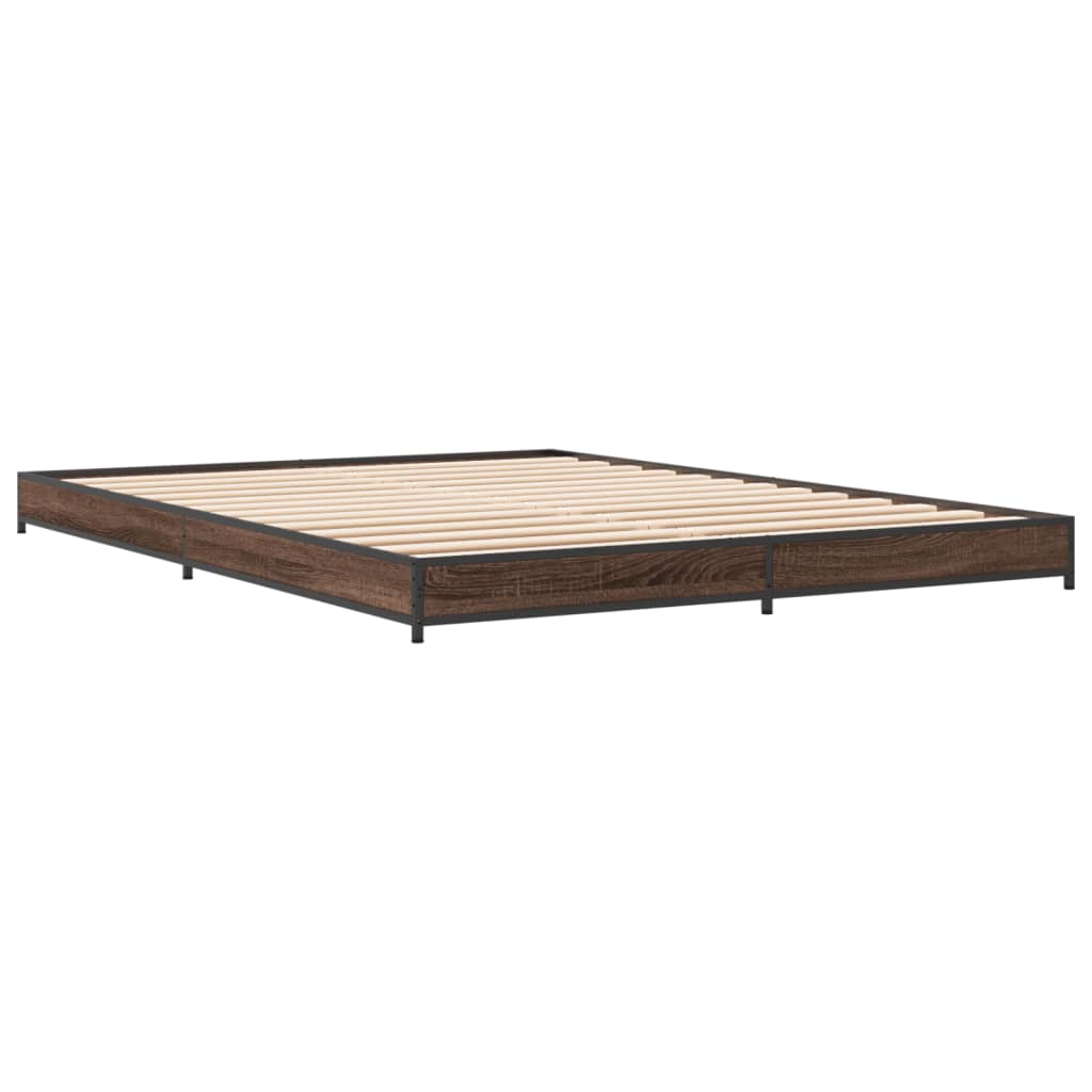 Bed Frame Brown Oak 150x200 cm King Size Engineered Wood and Metal