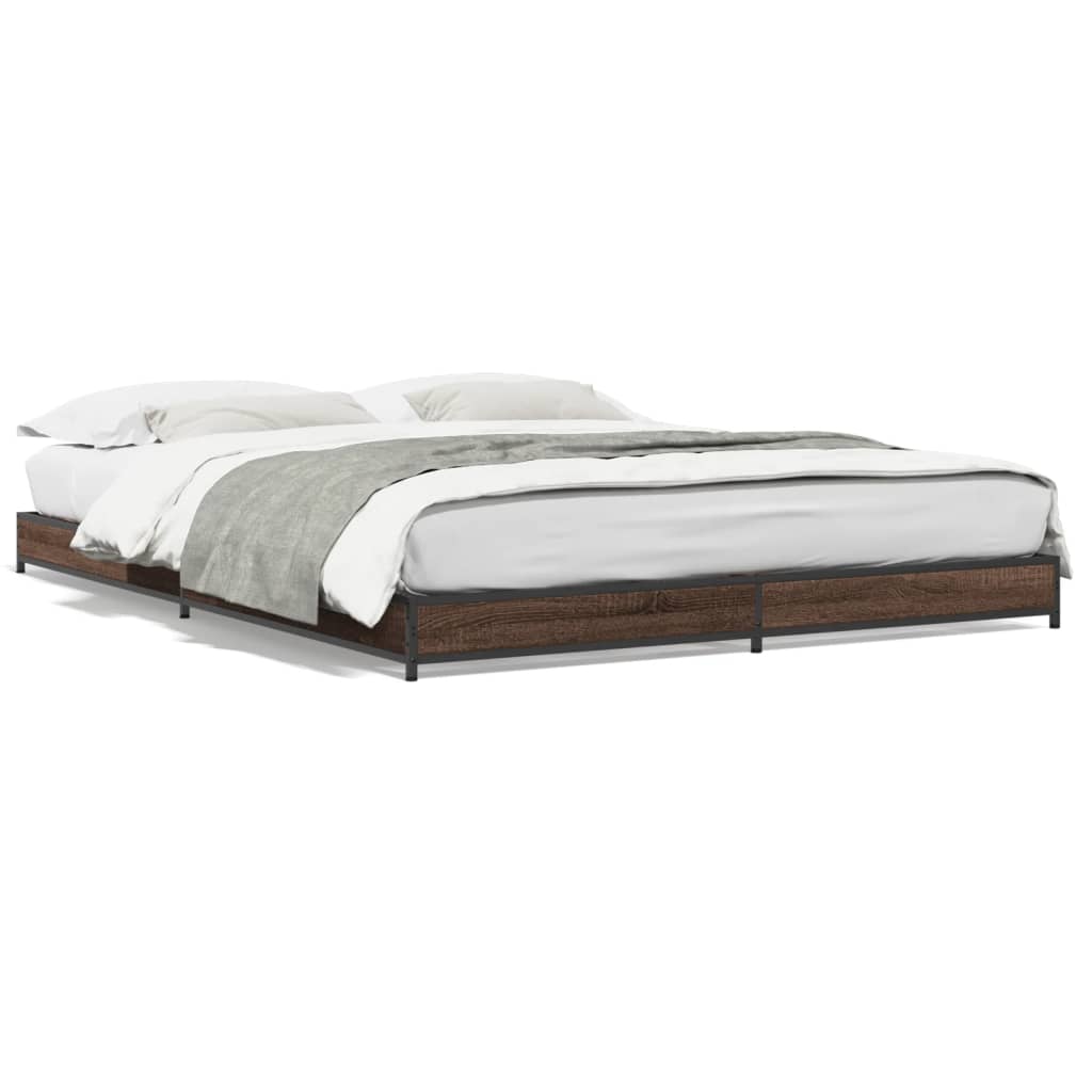 Bed Frame Brown Oak 150x200 cm King Size Engineered Wood and Metal