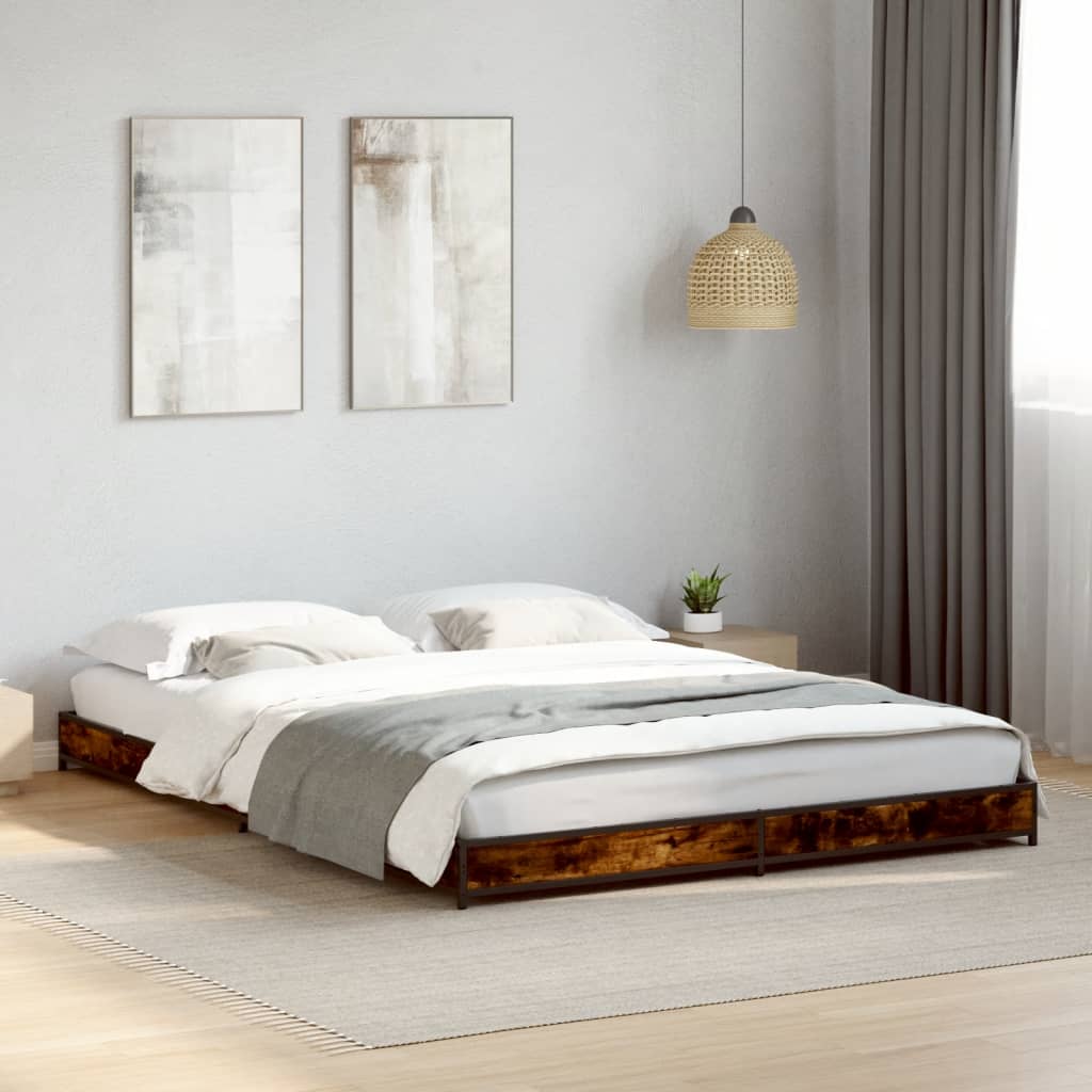 Bed Frame Smoked Oak 140x200 cm Engineered Wood and Metal