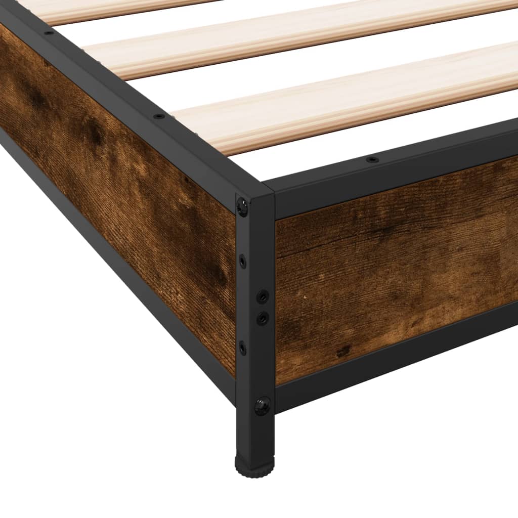 Bed Frame Smoked Oak 140x200 cm Engineered Wood and Metal