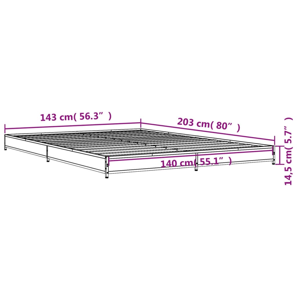 Bed Frame Smoked Oak 140x200 cm Engineered Wood and Metal