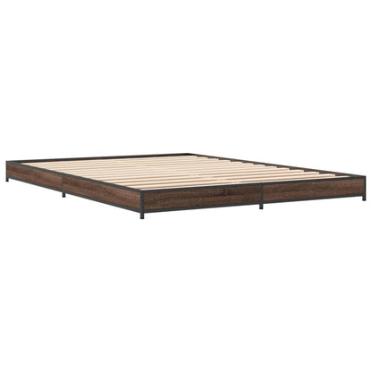 Bed Frame Brown Oak 140x200 cm Engineered Wood and Metal