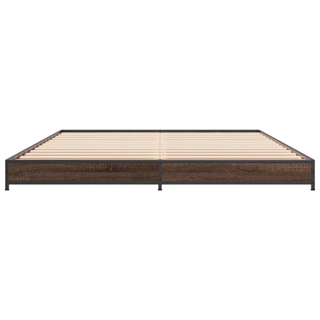 Bed Frame Brown Oak 140x200 cm Engineered Wood and Metal