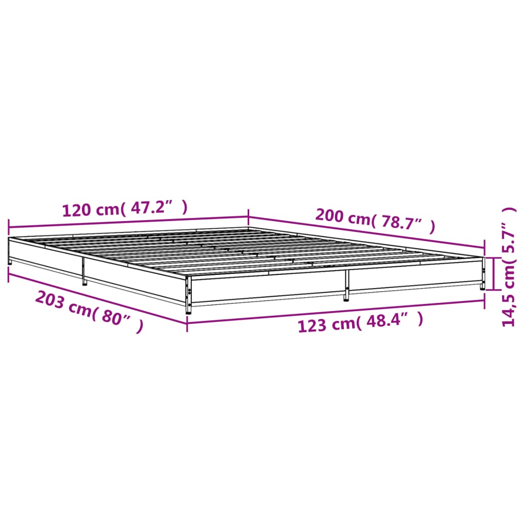 Bed Frame Sonoma Oak 120x200 cm Engineered Wood and Metal