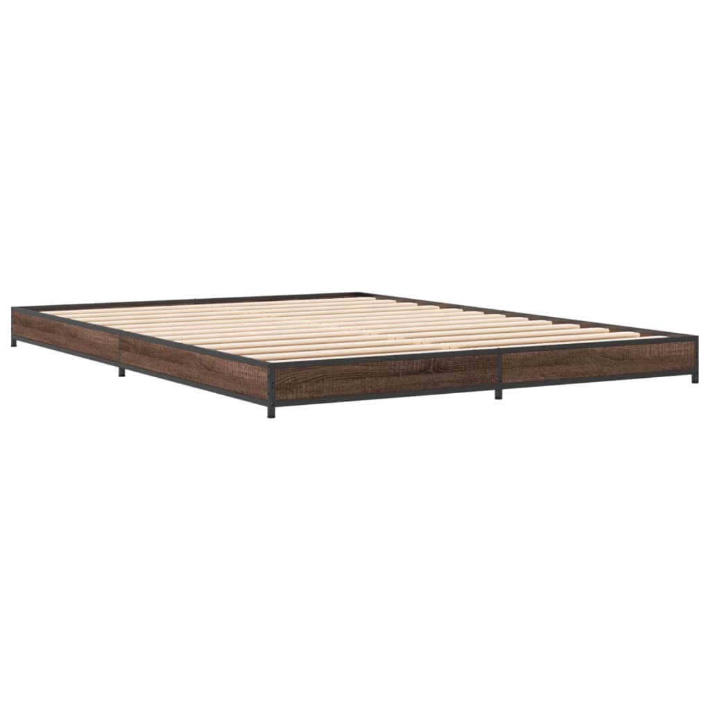 Bed Frame Brown Oak 120x200 cm Engineered Wood and Metal