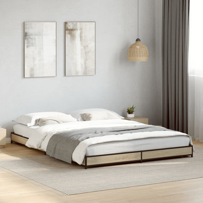 Bed Frame Sonoma Oak 140x190 cm Engineered Wood and Metal