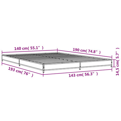 Bed Frame Sonoma Oak 140x190 cm Engineered Wood and Metal