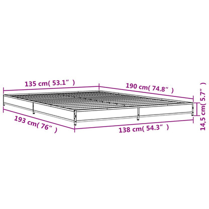 Bed Frame Black 135x190 cm Double Engineered Wood and Metal