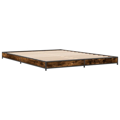 Bed Frame Smoked Oak 135x190 cm Double Engineered Wood and Metal