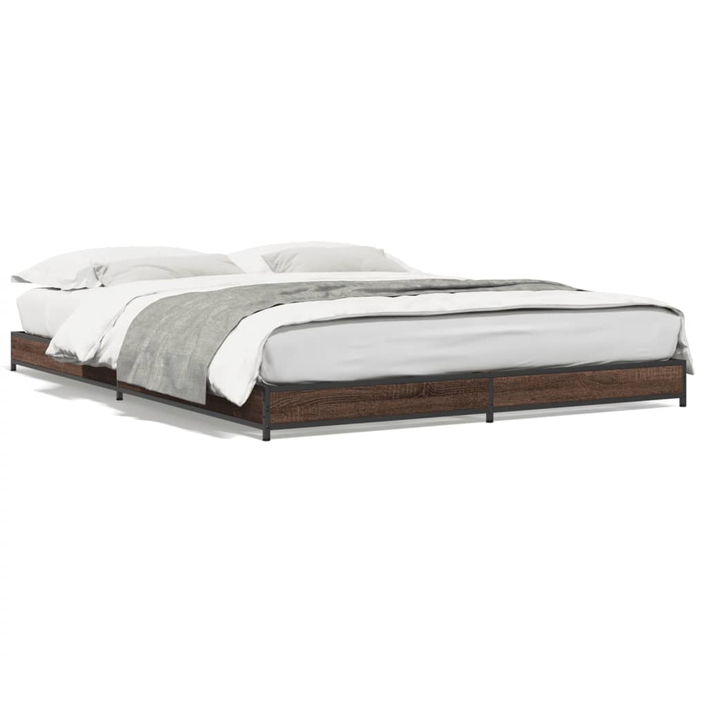 Bed Frame Brown Oak 135x190 cm Double Engineered Wood and Metal