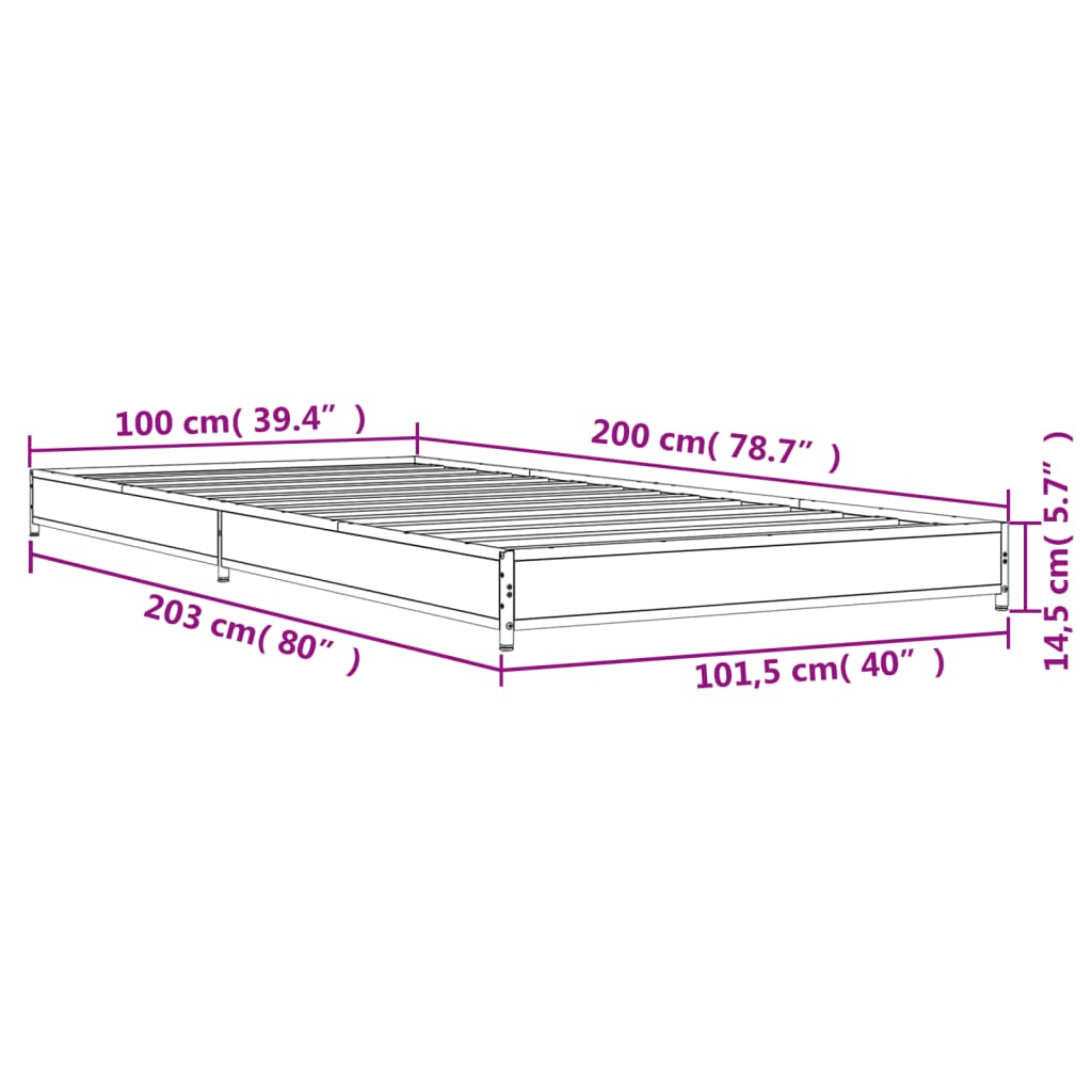 Bed Frame Black 100x200 cm Engineered Wood and Metal