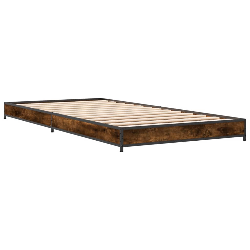 Bed Frame Smoked Oak 100x200 cm Engineered Wood and Metal