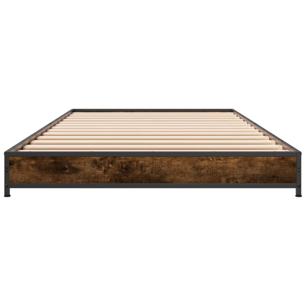 Bed Frame Smoked Oak 100x200 cm Engineered Wood and Metal