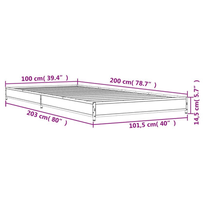 Bed Frame Smoked Oak 100x200 cm Engineered Wood and Metal