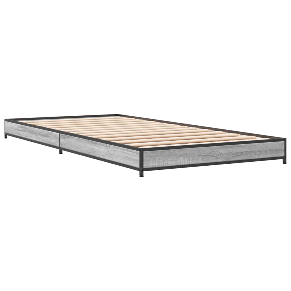 Bed Frame Grey Sonoma 100x200 cm Engineered Wood and Metal