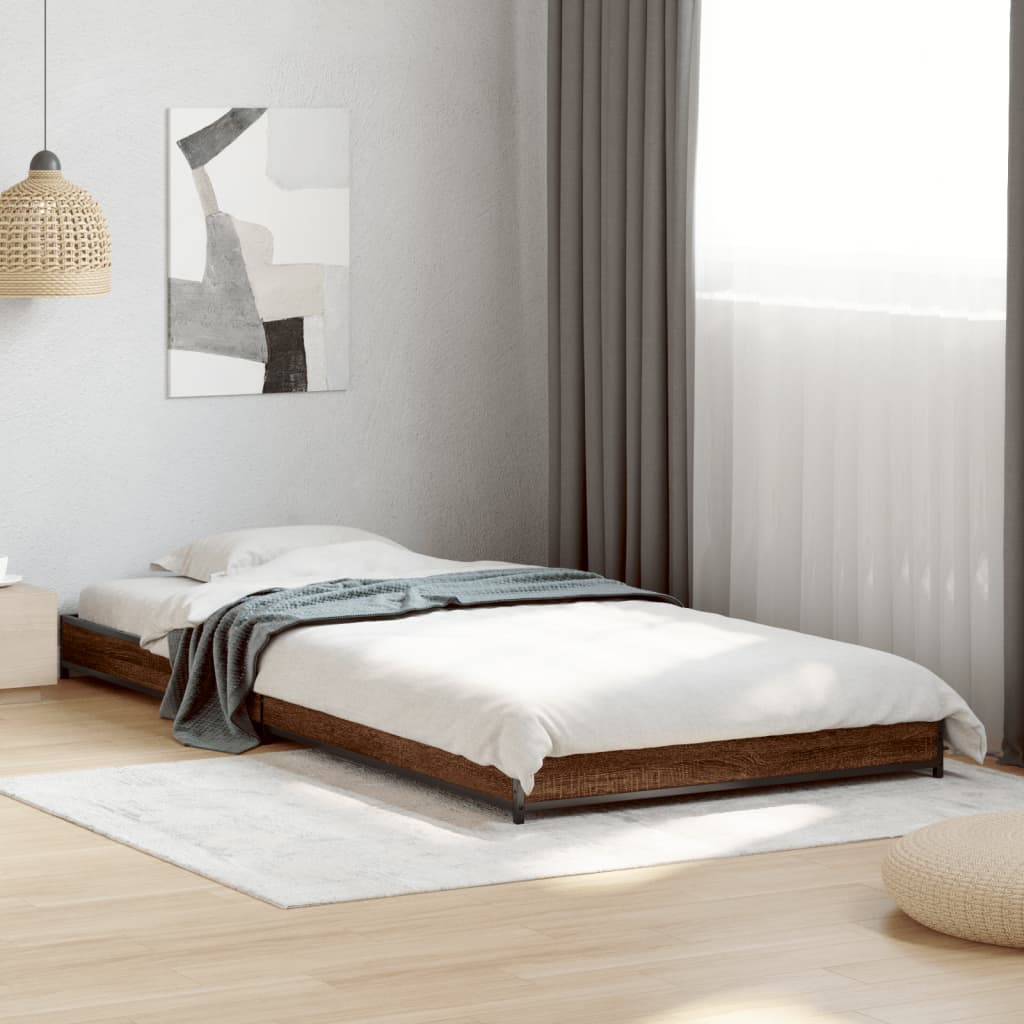 Bed Frame Brown Oak 100x200 cm Engineered Wood and Metal