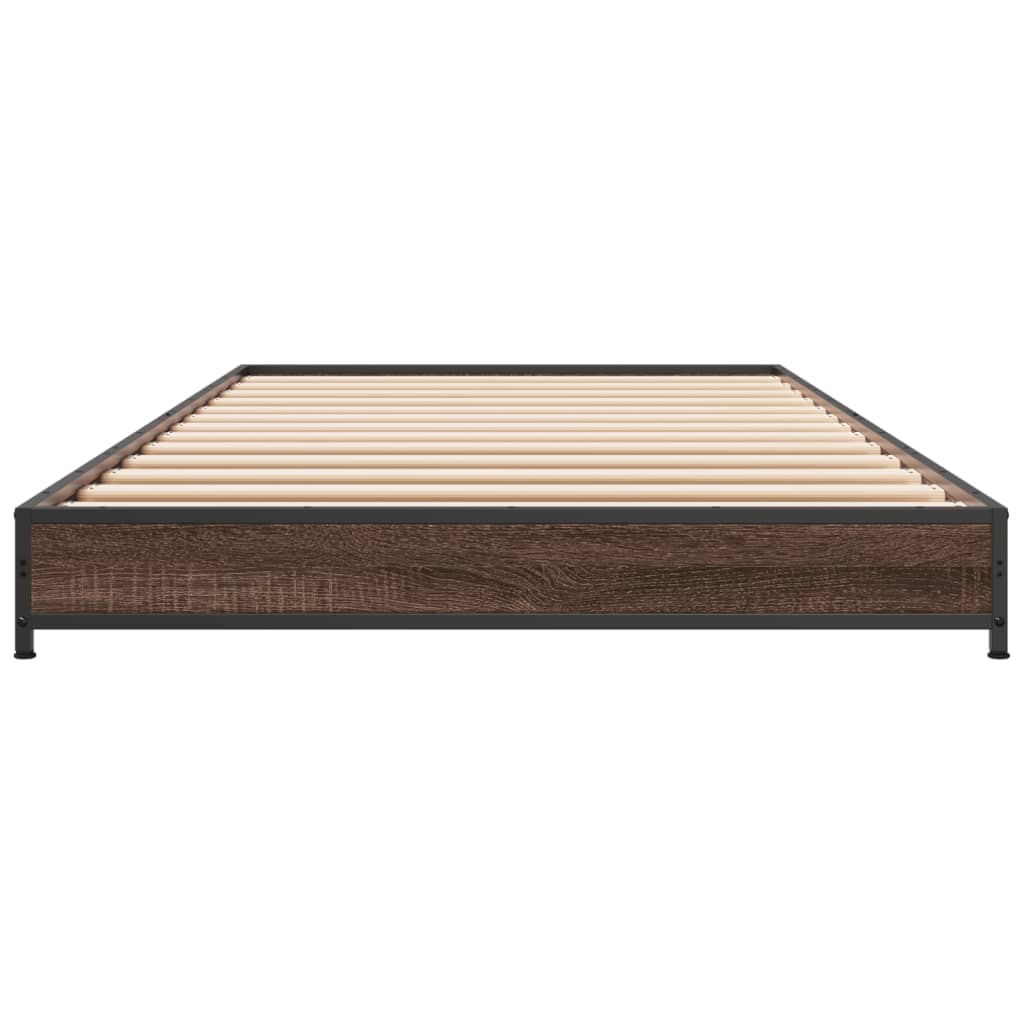 Bed Frame Brown Oak 100x200 cm Engineered Wood and Metal