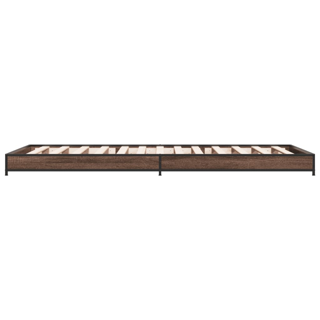 Bed Frame Brown Oak 100x200 cm Engineered Wood and Metal