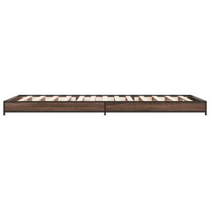 Bed Frame Brown Oak 100x200 cm Engineered Wood and Metal