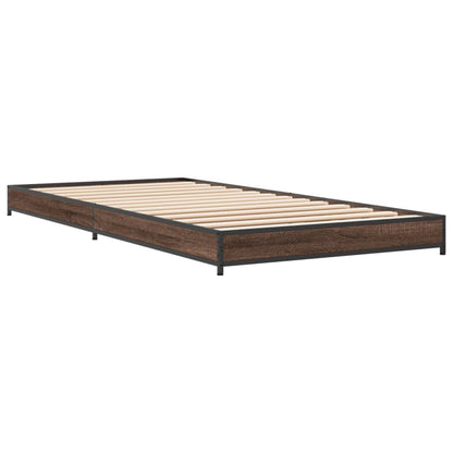 Bed Frame Brown Oak 100x200 cm Engineered Wood and Metal