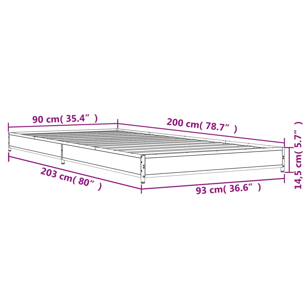 Bed Frame Black 90x200 cm Engineered Wood and Metal