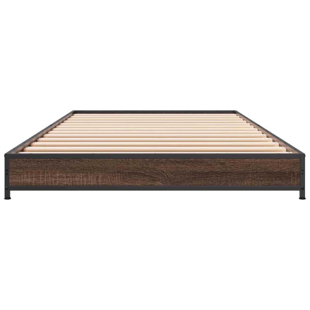 Bed Frame Brown Oak 90x200 cm Engineered Wood and Metal