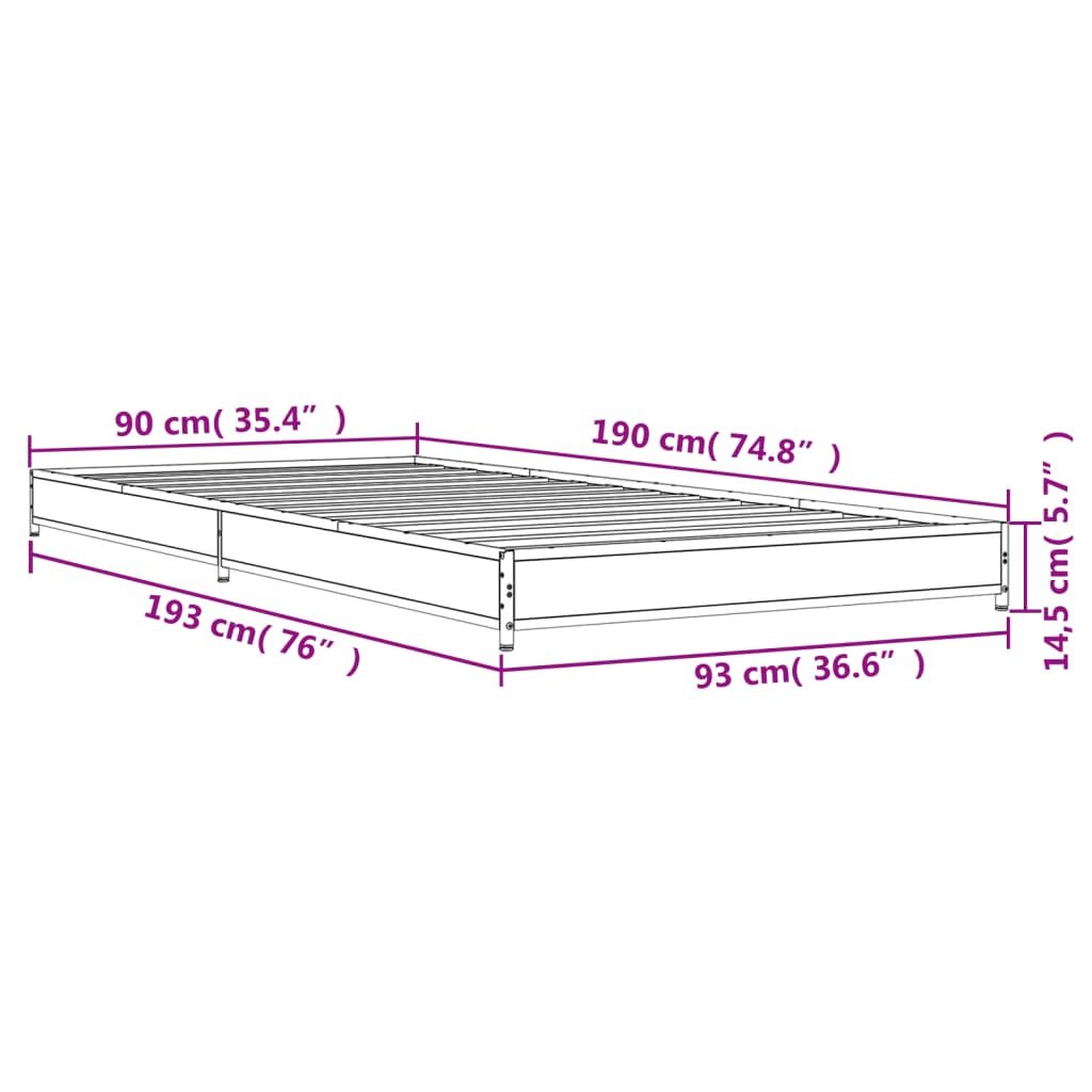 Bed Frame without Mattress Black 90x190 cm Single