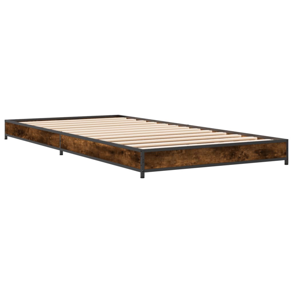 Bed Frame Smoked Oak 90x190 cm Single Engineered Wood and Metal