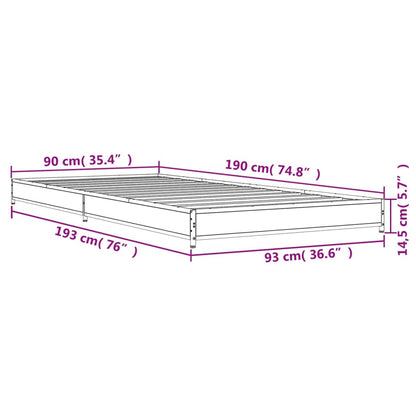 Bed Frame Smoked Oak 90x190 cm Single Engineered Wood and Metal