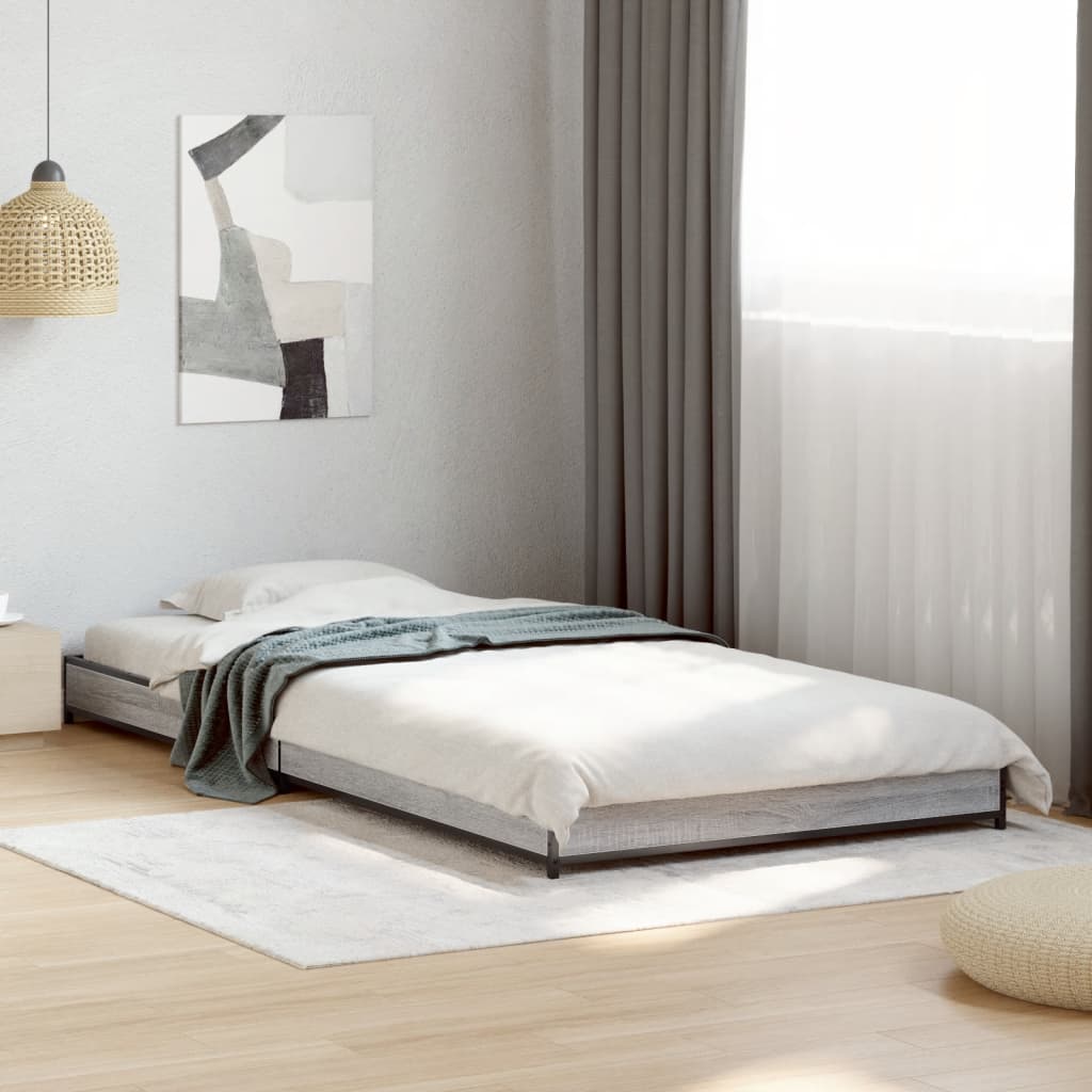 Bed Frame Grey Sonoma 90x190 cm Single Engineered Wood and Metal