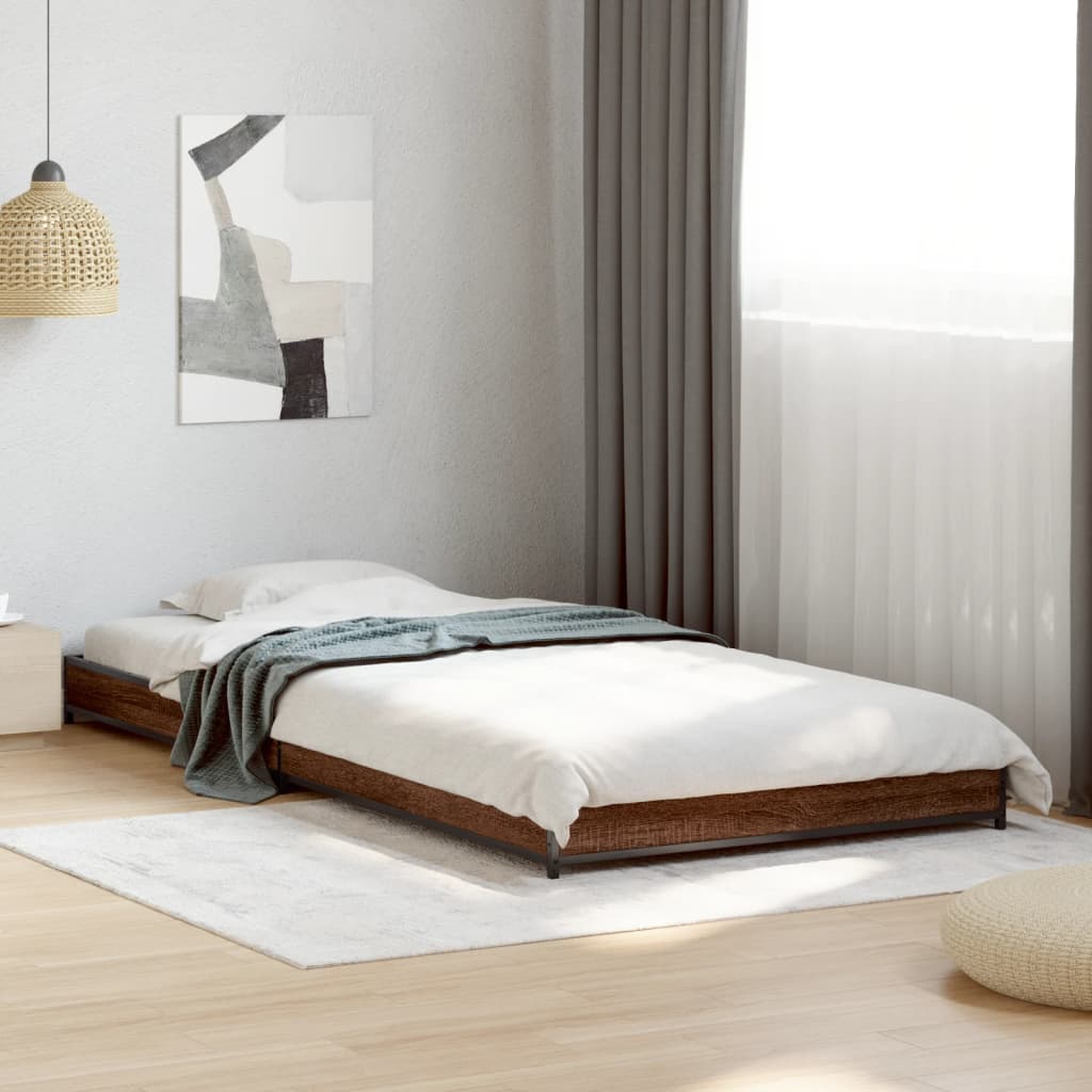 Bed Frame Brown Oak 90x190 cm Single Engineered Wood and Metal