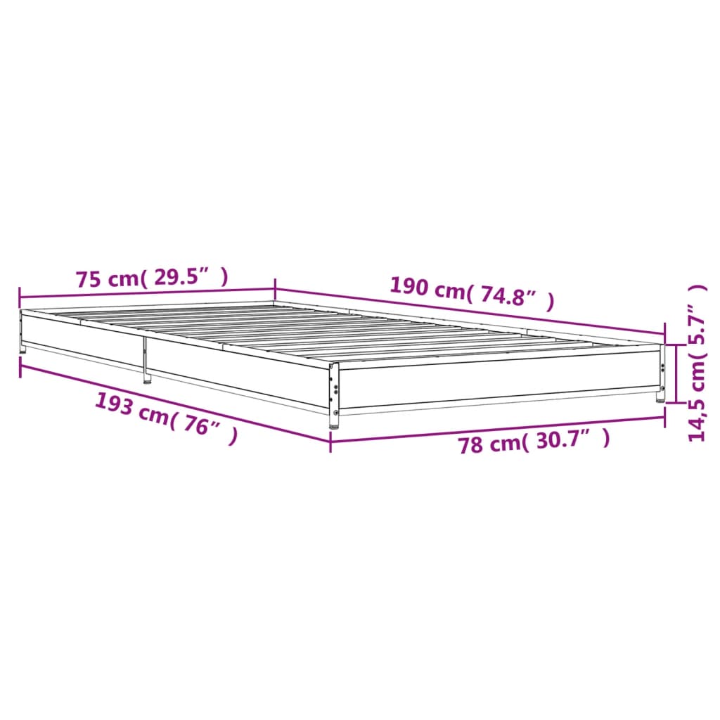 Bed Frame Black 75x190 cm Small Single Engineered Wood and Metal