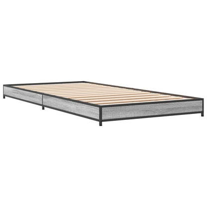 Bed Frame Grey Sonoma 75x190 cm Small Single Engineered Wood and Metal