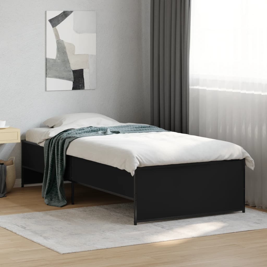 Bed Frame Black 100x200 cm Engineered Wood and Metal