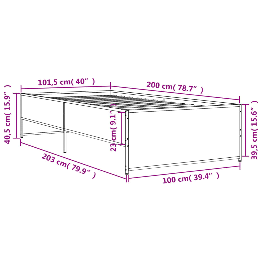 Bed Frame Black 100x200 cm Engineered Wood and Metal