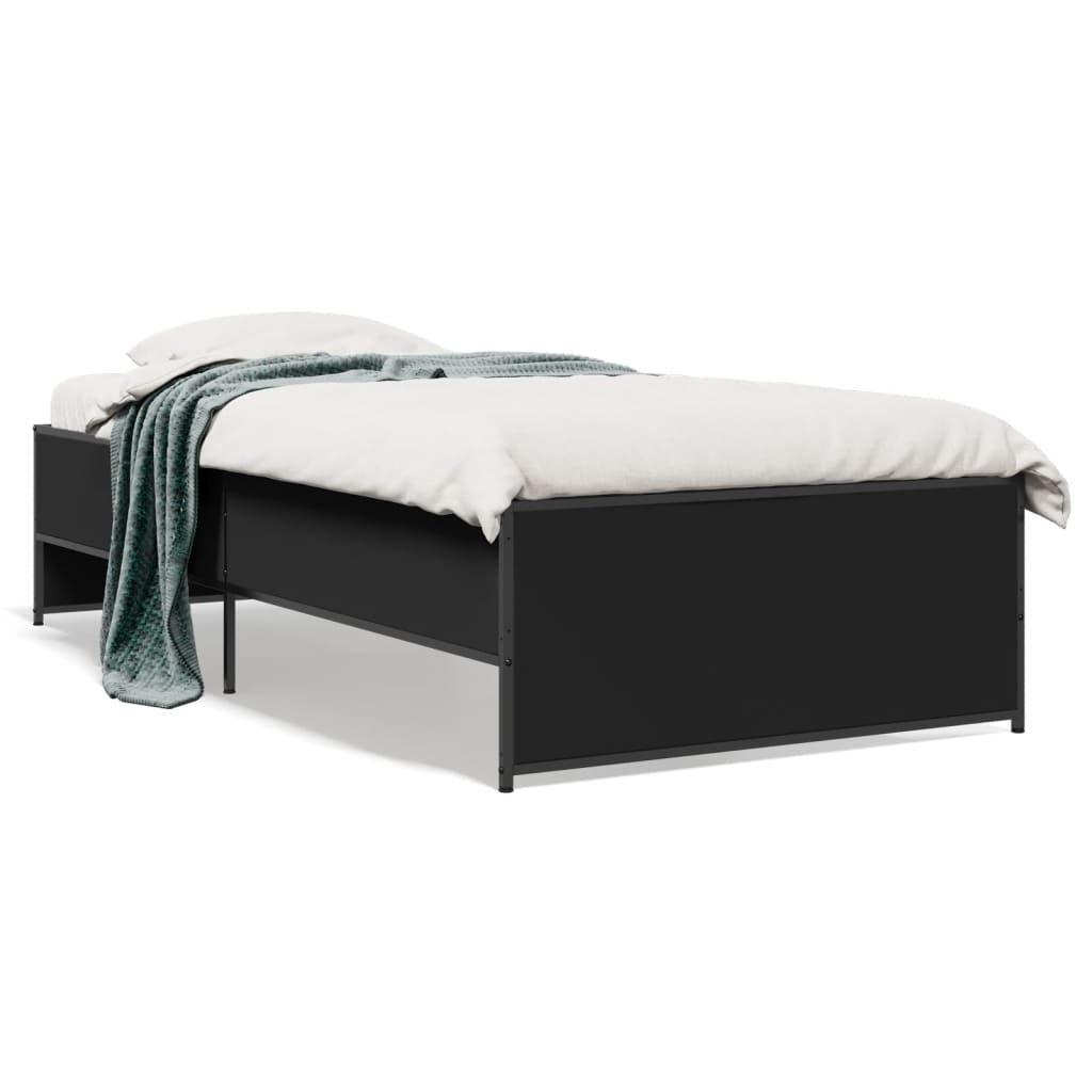 Bed Frame Black 100x200 cm Engineered Wood and Metal