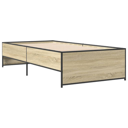 Bed Frame Sonoma Oak 100x200 cm Engineered Wood and Metal