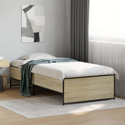 Bed Frame Sonoma Oak 100x200 cm Engineered Wood and Metal