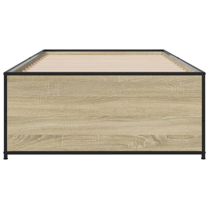 Bed Frame Sonoma Oak 100x200 cm Engineered Wood and Metal