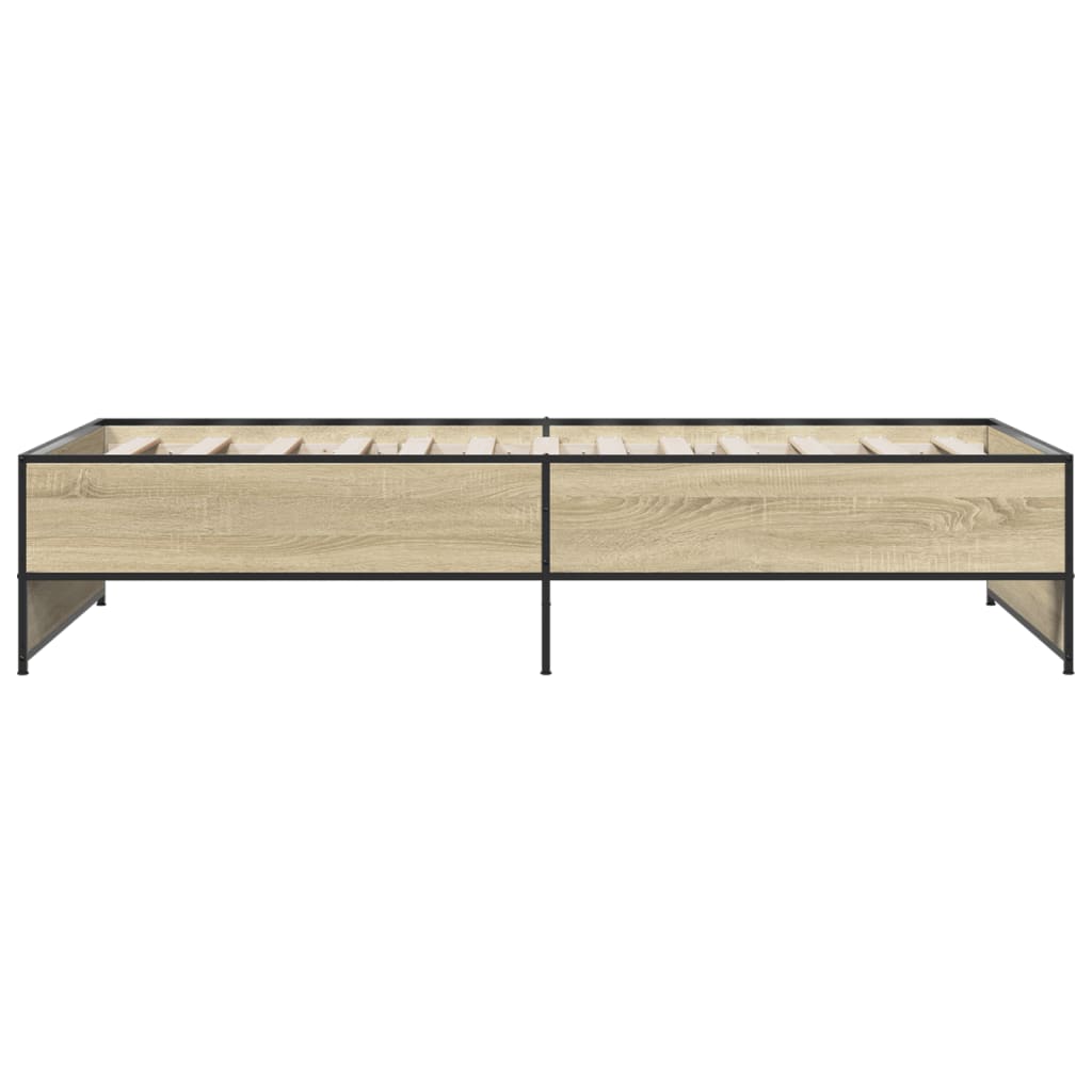 Bed Frame Sonoma Oak 100x200 cm Engineered Wood and Metal