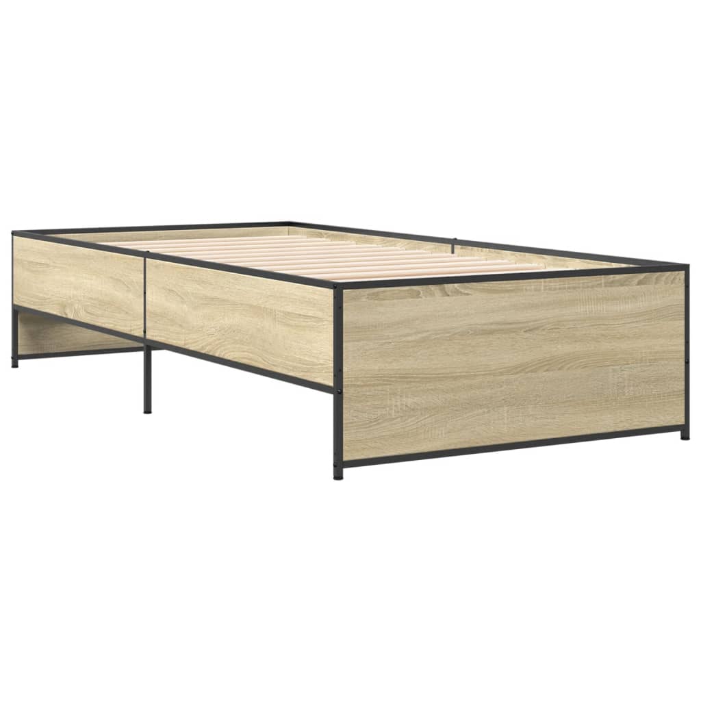 Bed Frame Sonoma Oak 100x200 cm Engineered Wood and Metal