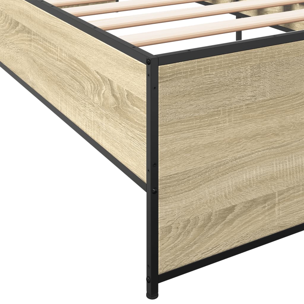 Bed Frame Sonoma Oak 100x200 cm Engineered Wood and Metal