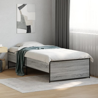 Bed Frame Grey Sonoma 100x200 cm Engineered Wood and Metal