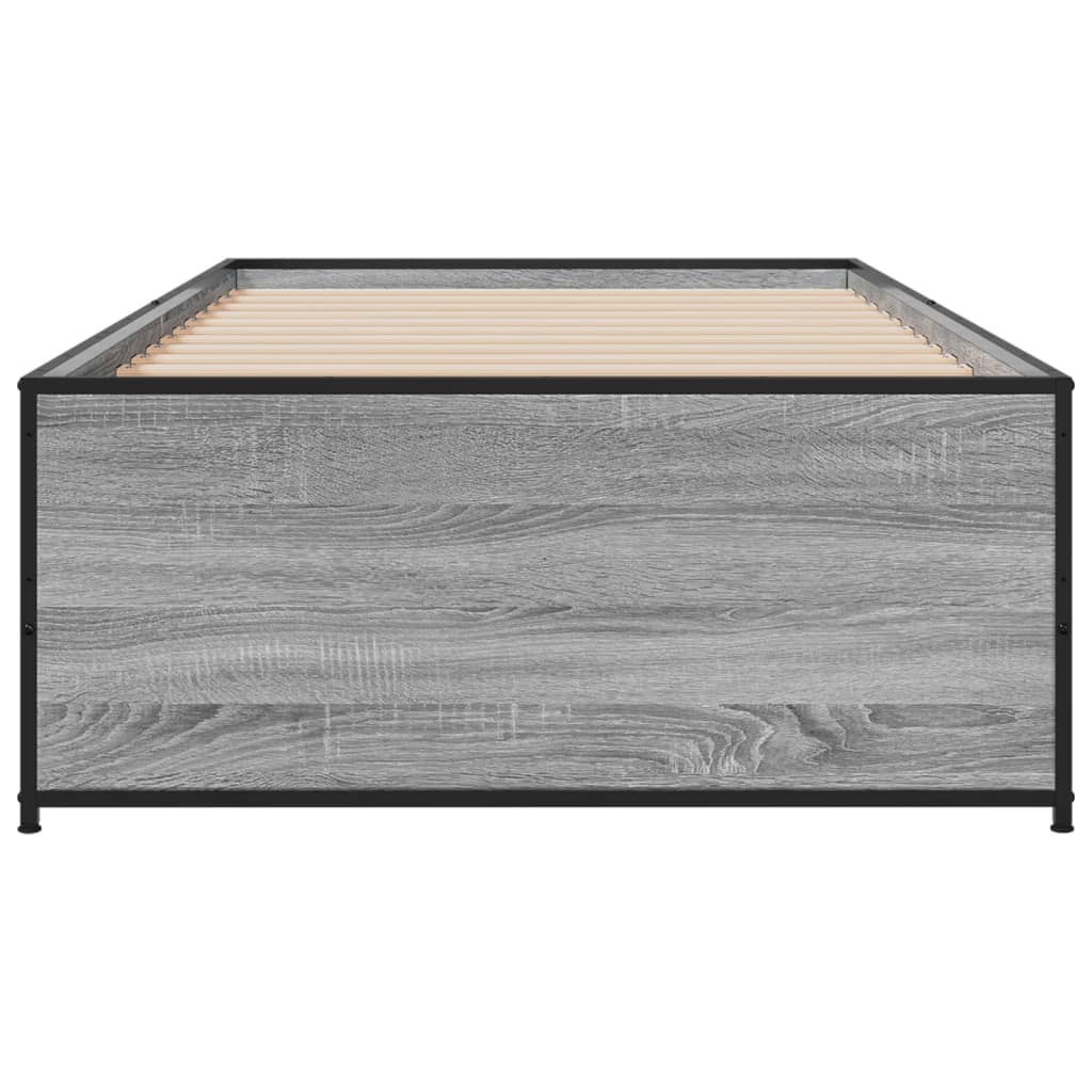 Bed Frame Grey Sonoma 100x200 cm Engineered Wood and Metal