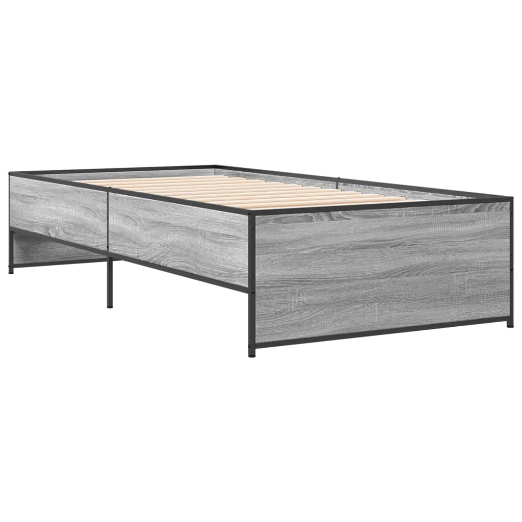 Bed Frame Grey Sonoma 100x200 cm Engineered Wood and Metal