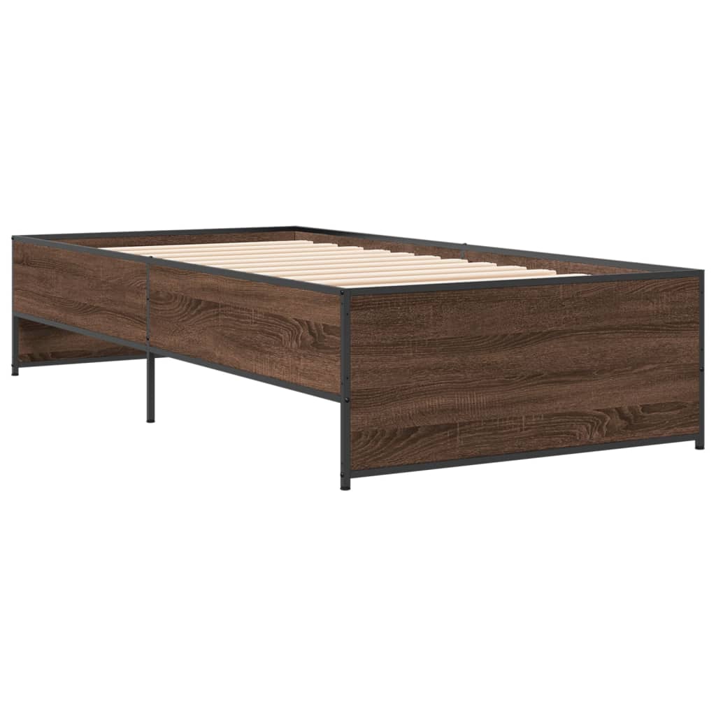 Bed Frame Brown Oak 100x200 cm Engineered Wood and Metal