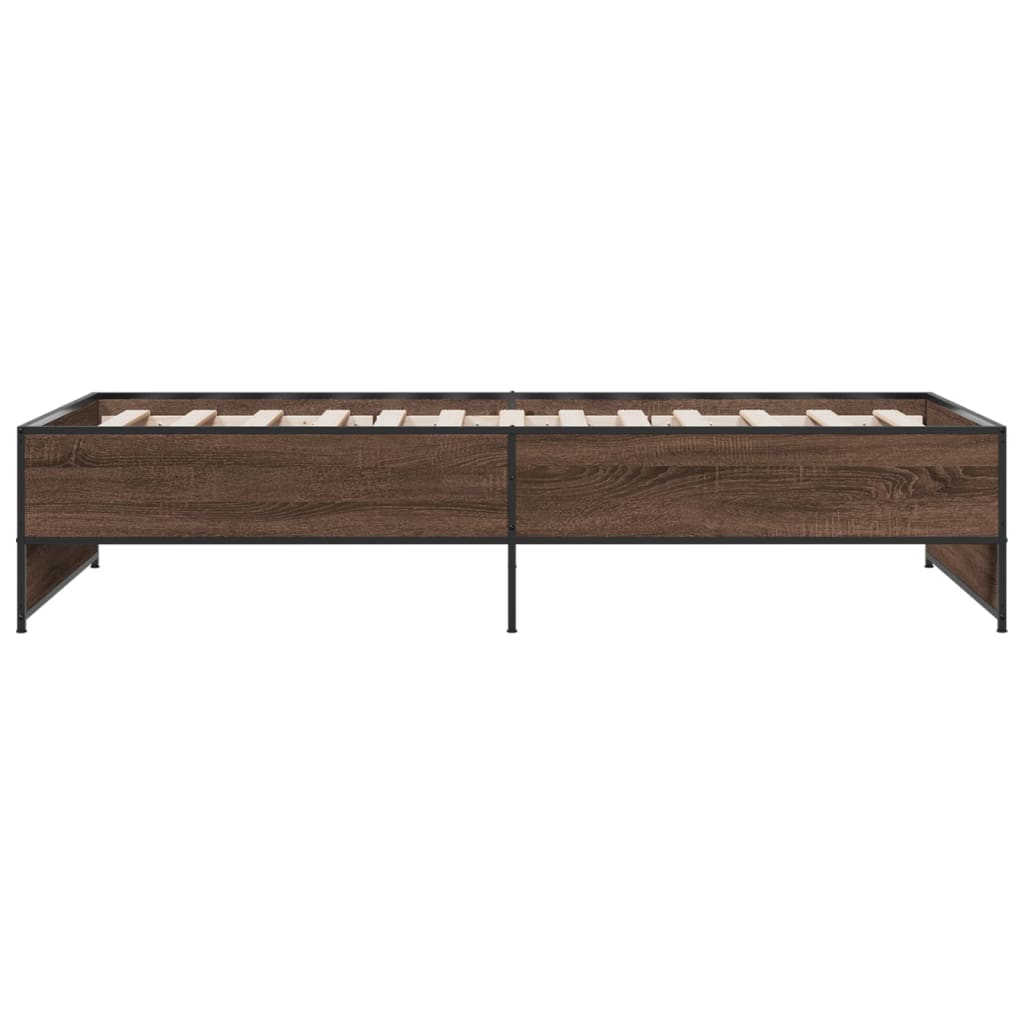 Bed Frame Brown Oak 100x200 cm Engineered Wood and Metal