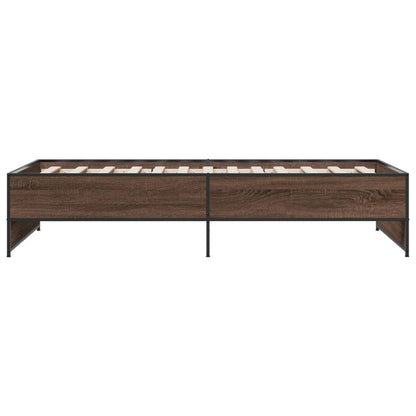 Bed Frame Brown Oak 100x200 cm Engineered Wood and Metal