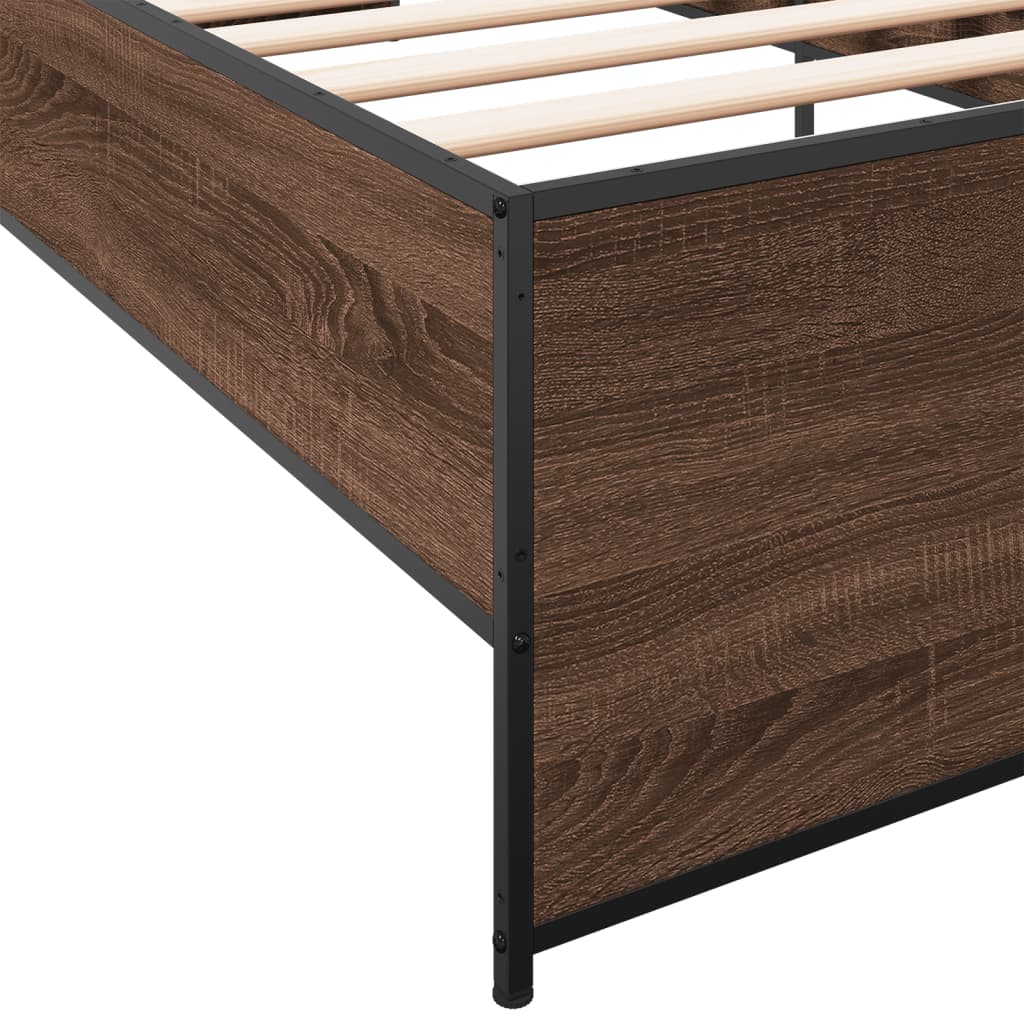 Bed Frame Brown Oak 100x200 cm Engineered Wood and Metal